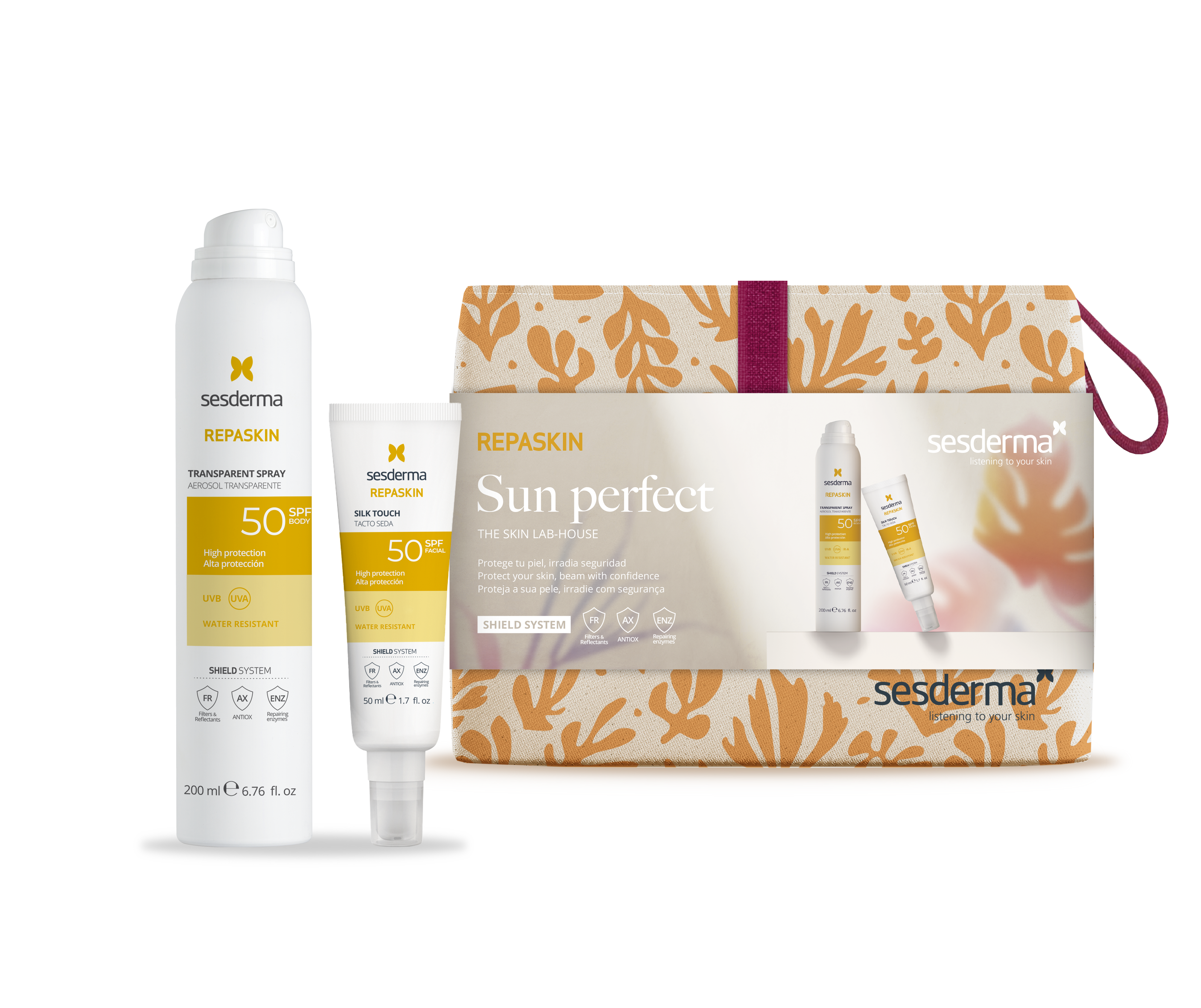 Набор REPASKIN SUN PERFECT SPF50 Спрей солнцезащитный прозрачный для тела + Средство солнцезащитное с нежностью шелка для лица 